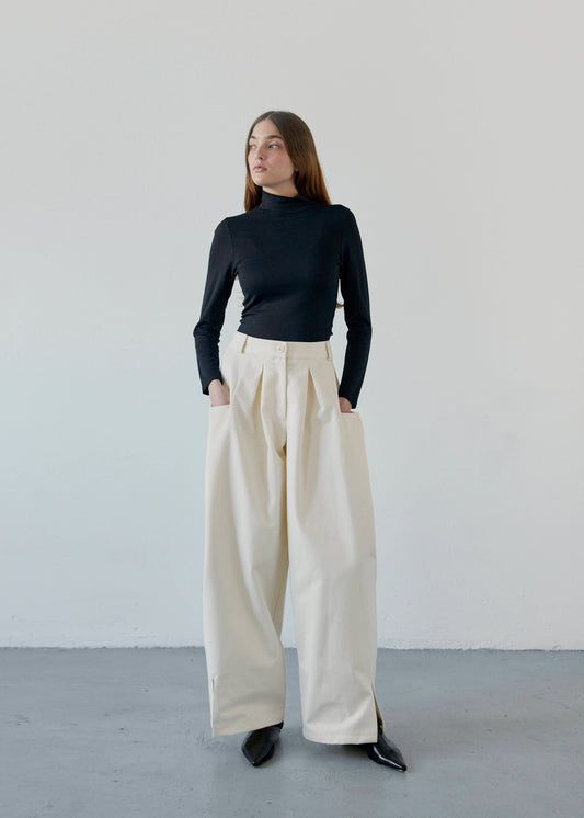 LYNN OFF WHITE COTTON OVERSIZE PANTS